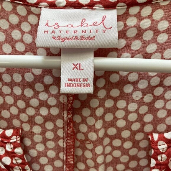 Isabel Maternity Red White Polka Dot Tiered Waist Ruffle Balloon Sleeve Dress-XL - Picture 7 of 11